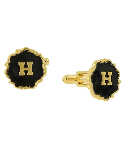 1928 Jewelry 14k Gold-plated Enamel Initial H Cufflinks In Black