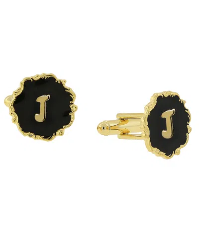 1928 Jewelry 14k Gold-plated Enamel Initial J Cufflinks In Black