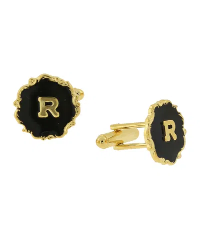 1928 Jewelry 14k Gold-plated Enamel Initial R Cufflinks In Black