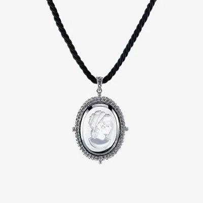 1928 Jewelry 1928 Black Cord Womens Glass Alloy Cameo 16 Inch Pendant Necklace In Silver