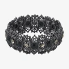 1928 Jewelry 1928 Black Tone Womens Black Crystal Stretch Bracelet In Gray