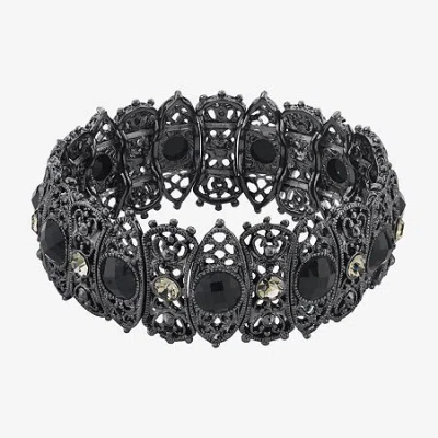 1928 Jewelry 1928 Black Tone Womens Black Crystal Stretch Bracelet