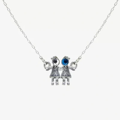 1928 Jewelry 1928 Girls Holding Hands Womens Blue Crystal Alloy 16 Inch Pendant Necklace In Silver