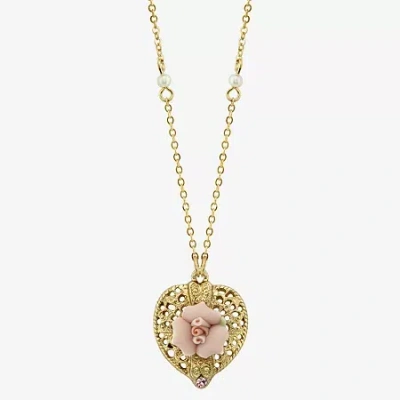 1928 Jewelry 1928 Gold Tone & Pink Womens Pink Simulated Pearl Alloy Flower Heart 16 Inch Pendant Necklace