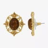 1928 Jewelry 1928 Gold Tone Brown Crystal 1 Inch Stud Earrings In Gold