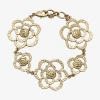 1928 Jewelry 1928 Gold Tone Hammered Womens Flower 7 Inch Link Bracelet In Gold