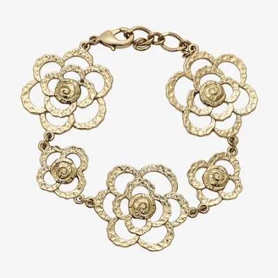 1928 Jewelry 1928 Gold Tone Hammered Womens Flower 7 Inch Link Bracelet