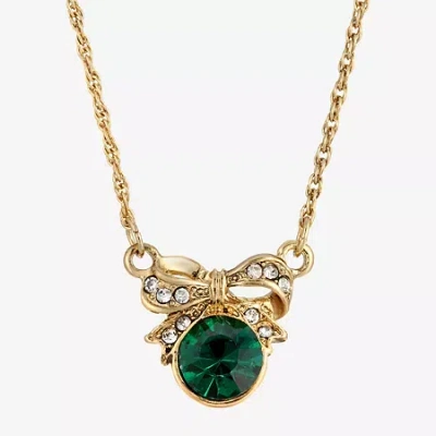 1928 Jewelry 1928 Gold-tone Womens Alloy Bow 16 Inch Pendant Necklace In Green