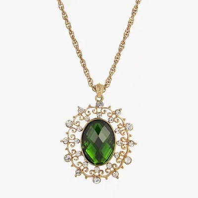 1928 Jewelry 1928 Gold-tone Womens Crystal Alloy Oval 16 Inch Pendant Necklace In Green