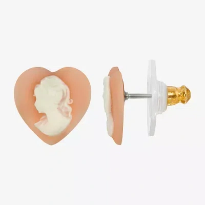 1928 Jewelry 1928 Pink 1/2 Inch Cameo Heart Stud Earrings