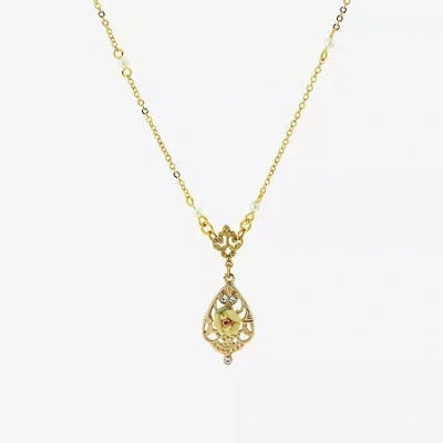 1928 Jewelry 1928 Porcelain Rose Womens Crystal Alloy Flower 17 Inch Pendant Necklace In Yellow