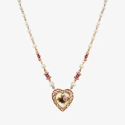 1928 Jewelry 1928 Rose Womens Pink Glass Alloy Flower Heart 15 Inch Pendant Necklace In Yellow
