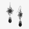 1928 Jewelry 1928 Silver Tone & Black Womens Black Crystal Flower Drop Earrings In Metallic