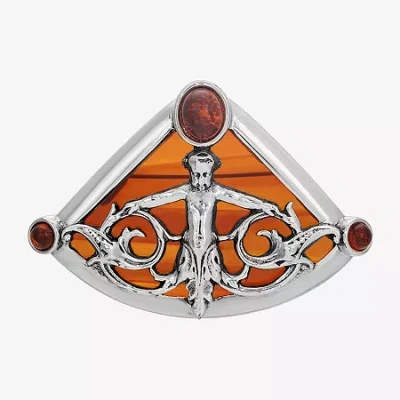 1928 Jewelry 1928 Silver Tone Brown Shell Brooch In Red