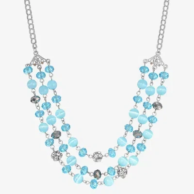 1928 Jewelry 1928 Silver Tone Womens Blue Catseye 16 Inch Beaded Necklace