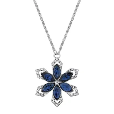 1928 Jewelry 1928 Silver Tone Womens Blue Crystal Alloy Flower 16 Inch Pendant Necklace