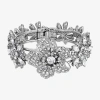 1928 Jewelry 1928 Silver-tone Womens Crystal Cuff Bracelet In Silver
