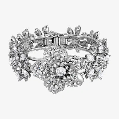 1928 Jewelry 1928 Silver-tone Womens Crystal Cuff Bracelet In White