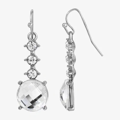 1928 Jewelry 1928 Silver Tone Womens Crystal Round Drop Earrings In White