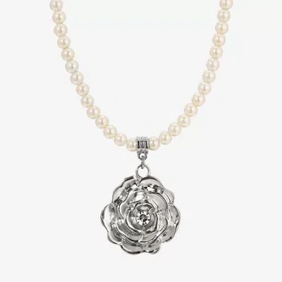 1928 Jewelry 1928 Silver Tone Womens Simulated Pearl Alloy Flower 16 Inch Pendant Necklace In White
