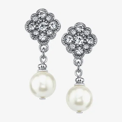 1928 Jewelry 1928 Womens Crystal Flower Drop Earrings In White
