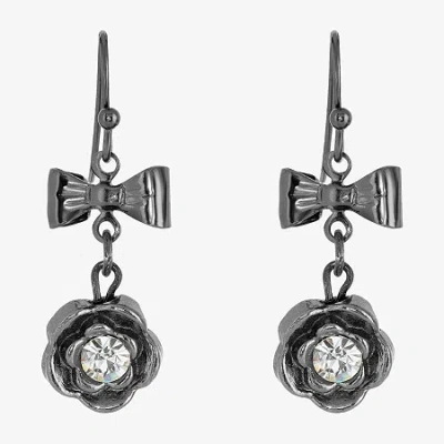 1928 Jewelry 1928 Womens Gray Crystal Bow Flower Drop Earrings In Black
