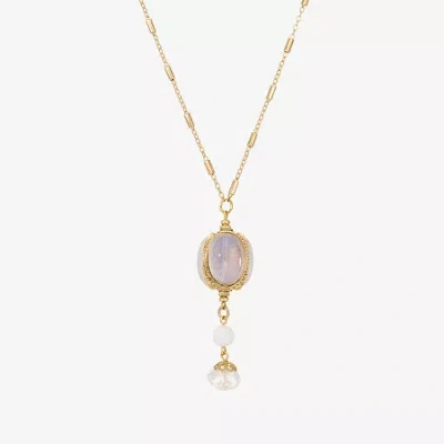 1928 Jewelry 1928 Womens White Glass Alloy Oval 28 Inch Pendant Necklace In Gold