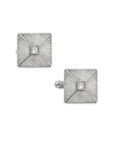 1928 Jewelry Silver-tone Crystal Square Cufflinks