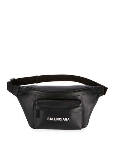 Balenciaga Everyday Logo Calfskin Leather Belt Bag - Black