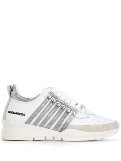 Dsquared2 Lace Up Trainers With Metallic Stripe Detail In White
