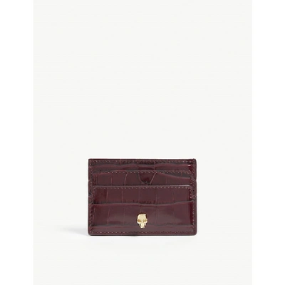 Alexander Mcqueen Croc-embossed Leather Cardholder In Velvet Red