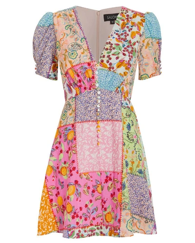 Saloni Lea Patchwork Dress In Floral/patchwork