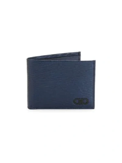 Ferragamo Revival Gancini American Bifold Leather Wallet In Blue