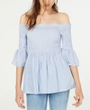 ALMOST FAMOUS CRAVE FAME JUNIORS' PRINTED OFF-THE-SHOULDER BABYDOLL TOP