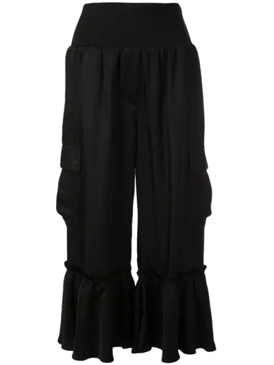 Cinq À Sept Cropped Ruffle Hem Trousers In Black