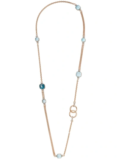 Pomellato 18kt White And Rose Gold Nudo Blue Topaz And Diamond Necklace