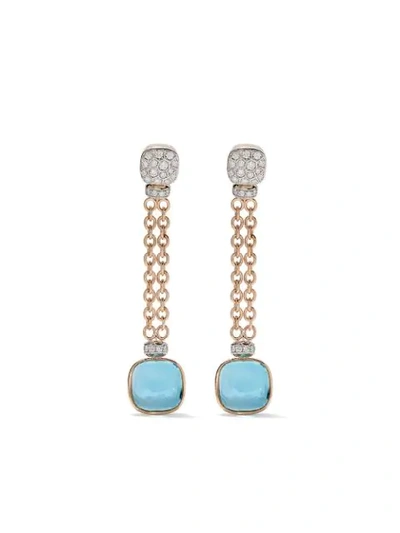 Pomellato 18kt Rose And White Gold Nudo Sky Blue Topaz And Diamond Drop Earrings In Rose Gold