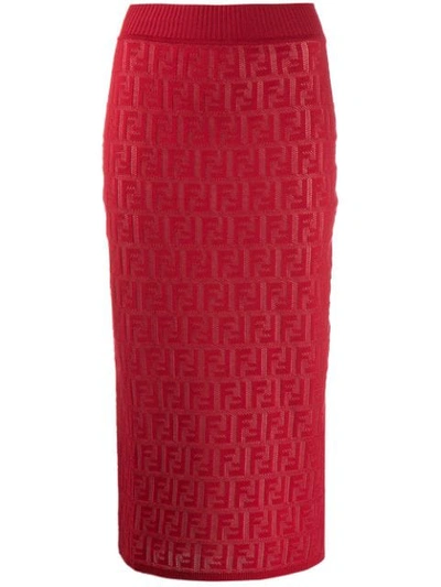 Fendi Ff Embroidered Midi Skirt - 红色 In Red