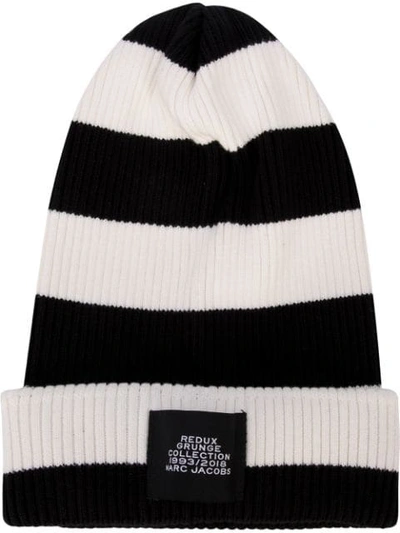 Marc Jacobs Striped Knit Beanie In Black