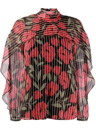Red Valentino Camellia Printed Blouse In Black