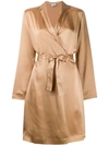 La Perla Silk Long-sleeve Short Robe In Skin