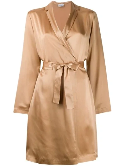 La Perla Silk Long-sleeve Short Robe In Skin