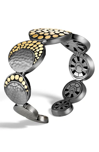 John Hardy Blackened Sterling Silver & 18k Bonded Gold Dot Hammered Moon Flex Cuff In Sterling Silver And 18k Gold