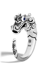 John Hardy Brushed Sterling Silver Naga Ring With Black Sapphire, Black Spinel And Blue Sapphire Eyes In Sterling Silver