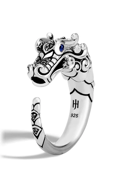 John Hardy Brushed Sterling Silver Naga Ring With Black Sapphire, Black Spinel And Blue Sapphire Eyes