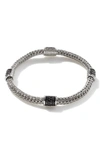 John Hardy Classic Chain Silver Lava Four Station Chain Bracelet With Black Sapphires In Silver/black Sapphire