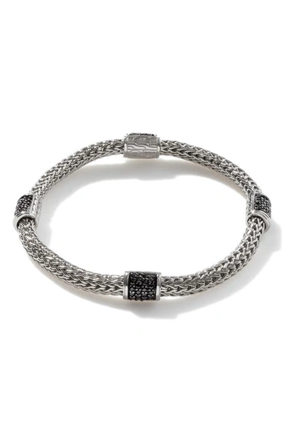 John Hardy Classic Chain Silver Lava Four Station Chain Bracelet With Black Sapphires In Black/silver