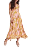 Free People Heat Wave Floral Print High/low Dress In Gold