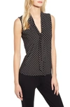 ANNE KLEIN POLKA DOT TIE NECK SLEEVELESS TOP,10718136