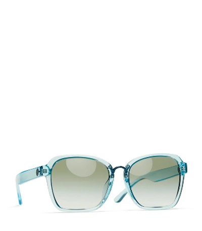 Tory Burch Square Painted-rim Sunglasses In Seafoam